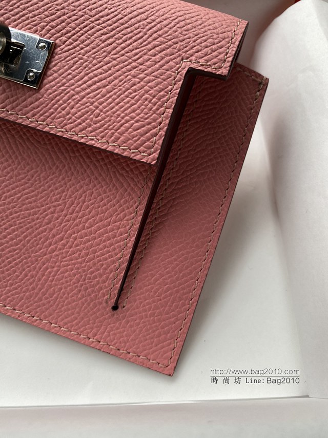Hermes卡包 愛馬仕原版Kelly Pocket Epsom皮 Hermes新款小錢包 3Q粉銀扣  tdh2172